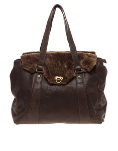 ASOS PREMIUM Shearling & Leather Lock Detail Bag