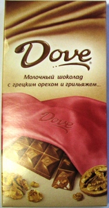 Dove молочный шоколад с грецким орехом и грильяжем, 100 г.