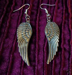 LARGE Antique silver ANGEL WING pierced earrings