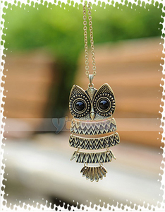 Vintage Pretty Bronzer OWL Pendant Long Chain Necklace