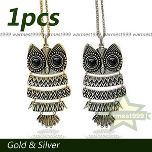 Korean cool Big Eyes Owl Pendant Necklace gold/silver