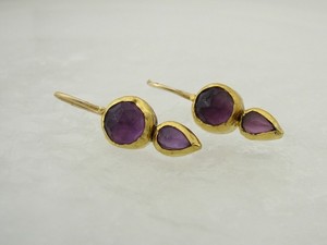 Two Amethyst gemstones 24k gold earrings