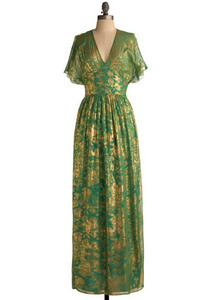Gilded Emerald Dress | Mod Retro Vintage Printed Dresses | ModCloth.com