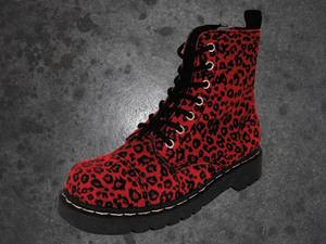 Ladies Faux Red Leopard Fur 7 Eyes Boots With Side Zipper For Convenience