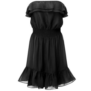 black dress with flounces on a hem