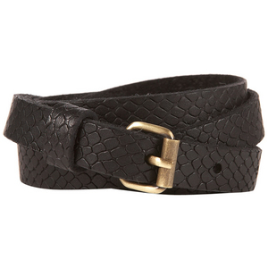 Black Faux Snakeskin Skinny Belt