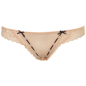 Nude Lace Ribbon Slot Thong