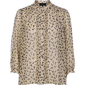 beige bird print blouse