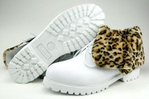 Timberland Women's White Boots Fur Leopard.