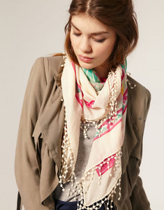 Шейный платок Pieces Tel Awiw Floral Tassel Scarf