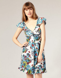 Frill '70s Printed Dress