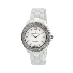 часы Peugeot® Ceramic & Silver Tone Crystal Watch