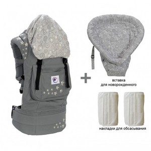 Рюкзак ERGO Baby Carrier (цвет Galaxy Grey - на фото) + вставка для новорожденного + накладки на ремни