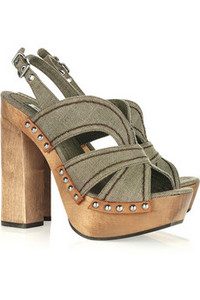 Miu Miu Canvas and wooden block-heel sandals