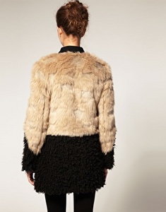 contrast faux fur coat