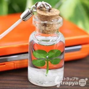 Four-leaf Clover in Bottle Cell Phone Strap (White)