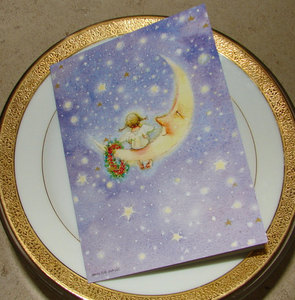 Angel on Moon Christmas Note Card Set