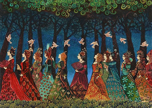 Twelve Women with Birds Card