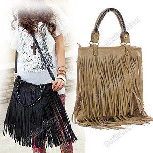 Punk Tassel Fringe Womens Fashion Leather handbag Shoulder Bag