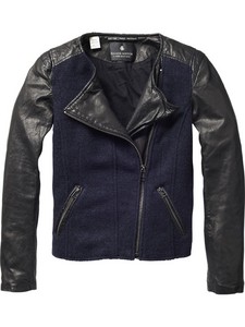 WOOLEN BIKER JACKET WITH LEATHER SLEEVES