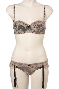 TAUPE TIA LACE BALCONY BRA WITH MINI AND SUSPENDERS  Price for outfit: &#163;25.00