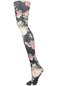 Black Grunge Floral Tights