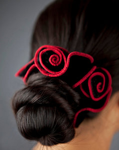 Fancy Velvet Hair Scrunchie Red Spanish Rose Black by hairthings