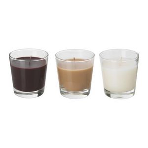 IKEA Набор свечей с стакане ваниль + шоколад + карамель