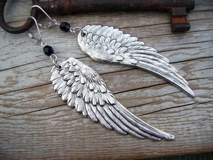 Steampunk Earrings Silver Angel Wings Elegant Shimmering