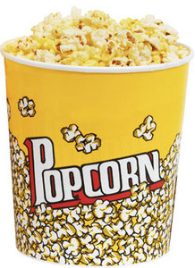 + Huge bucket of popcorn in movie