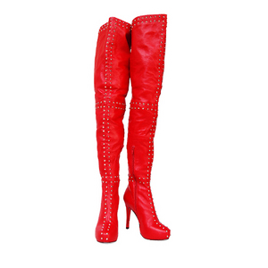 Christian Louboutin Red Lambskin nail Spiked overknee Boots