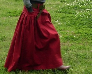 Long red skirt