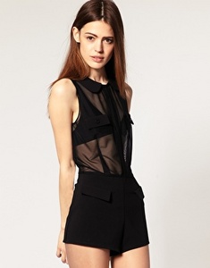 Playsuit With Sheer Shirt Detail