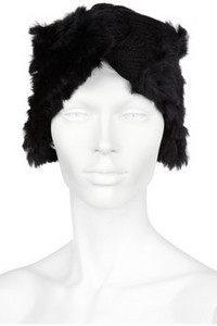 ELIZABETH AND JAMES Susie rabbit-trimmed knitted turban hat