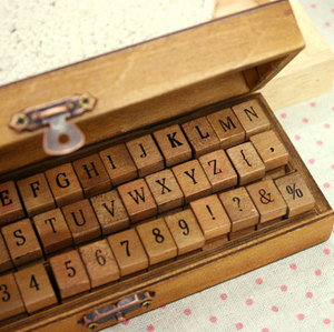 Vintage Wooden Rubber Alphabet Stamp Set