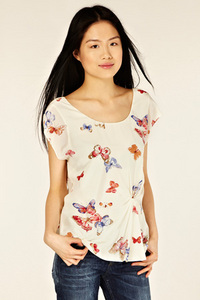 Multi Silk Butterfly Print Top