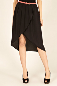 Black Dip Hem Wrap Skirt