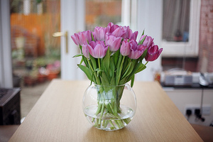 Круглую вазу и много белых тюльпанов)