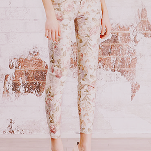 Floral print skinny leg trousers