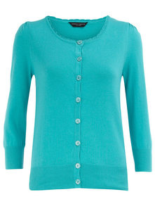 Aqua scallop trim cardigan