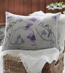 Anchor Birds on a Branch Embroidery Cushion Front