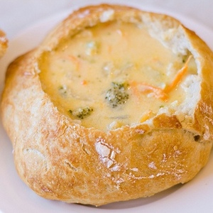 soup in a bread bowl