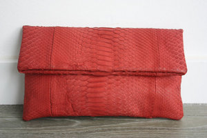python leather clutch red matt