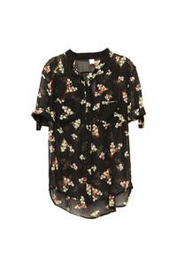 Flowers Print Black Shirt Romwe.com