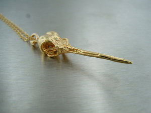 Gold Humming Bird Skull Necklace