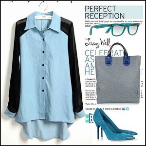 Chiffon Sleeve Asymmetric jeans Shirt