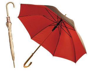Зонт-трость красный с загнутой ручкой