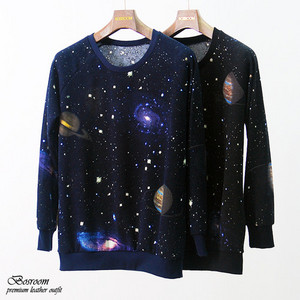 Women's galaxy space print long sleeve top round t-shirt