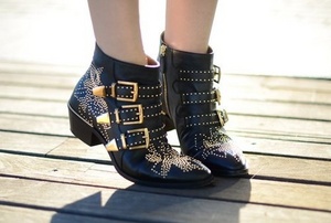 Chloe Studded Leather Buckle Ankle Boots