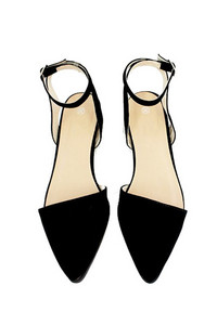 SUEDED POINTY ANKLE STRAP FLATS